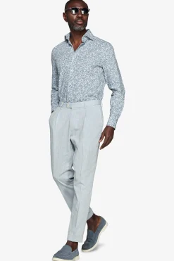 Camicia misto lino stampa fiori avion