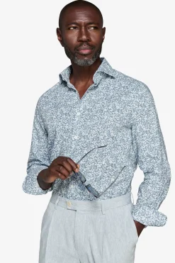 Camicia misto lino stampa fiori avion