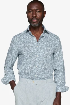 Camicia misto lino stampa fiori avion