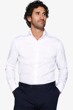 Camicia piquet polso gemelli bianca slim