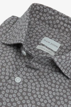 Camicia stampa fiore slim tortora