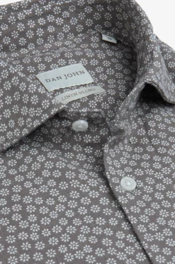 Camicia stampa fiore slim tortora