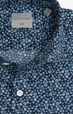 Camicia stampa fiori celeste slim