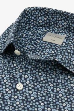 Camicia stampa fiori celeste slim