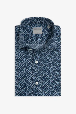 Camicia stampa fiori celeste slim
