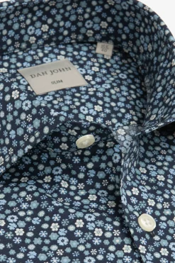 Camicia stampa fiori celeste slim