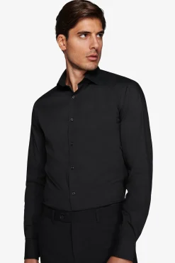 Camicia stretch unita nera slim