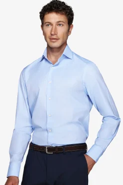 Camicia unita twill celeste slim