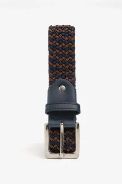 Cintura sportiva elastica intreccio bicolore blu/marrone