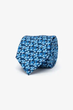 Cravatta jacquard fantasia fiori azzurro