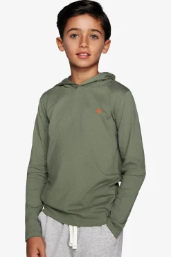 Felpa jersey con cappuccio e ricamo verde Kids
