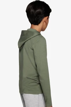 Felpa jersey con cappuccio e ricamo verde Kids