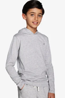 Felpa jersey con cappuccio e ricamo grigio chiaro Kids