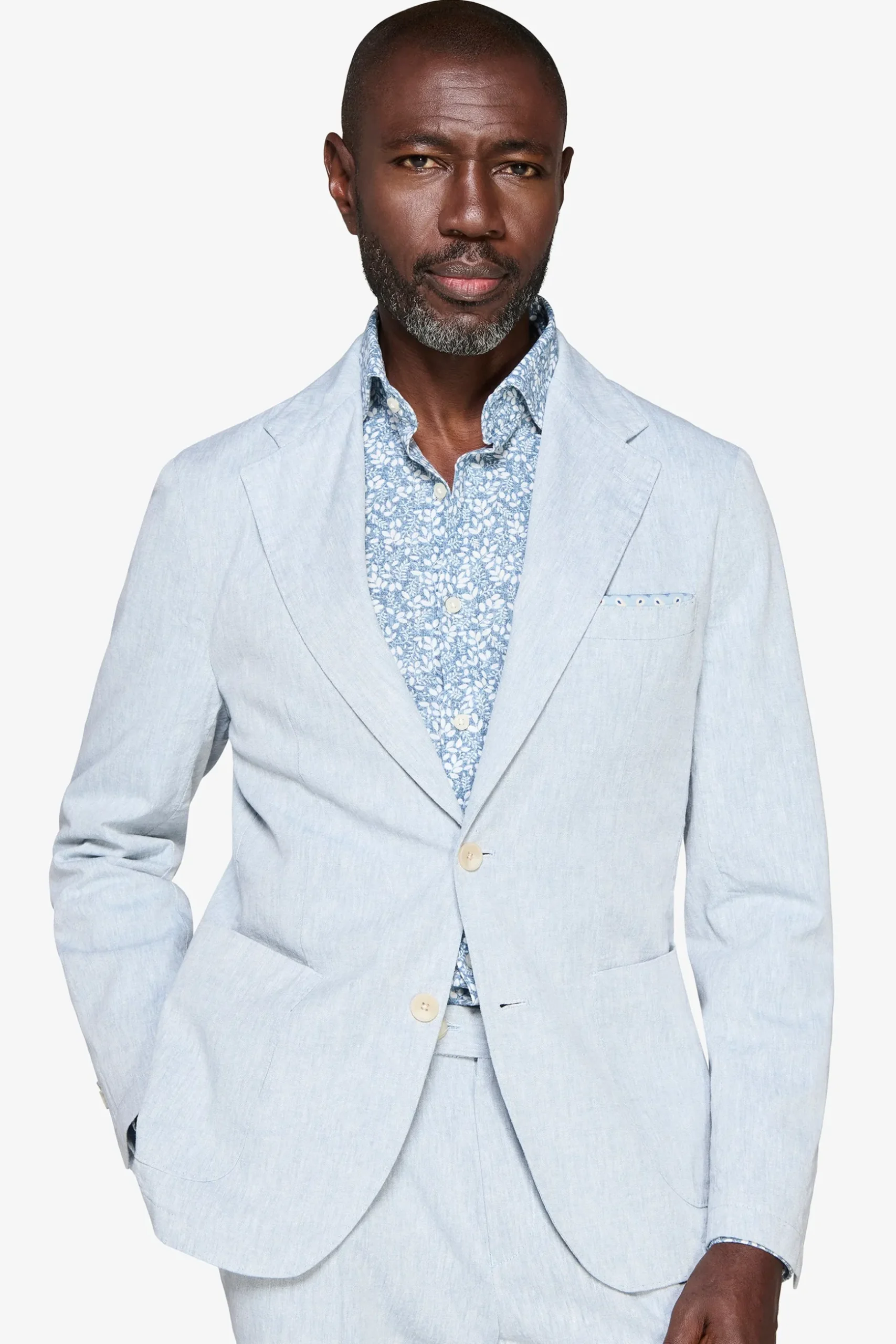 Giacca misto lino fiammata celeste