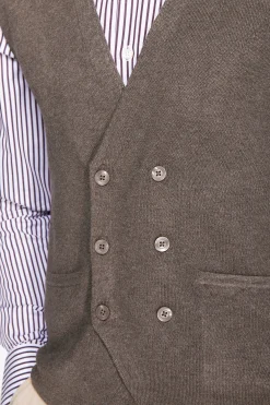 Gilet doppiopetto in maglia basic tortora