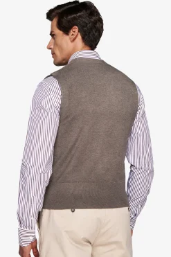 Gilet doppiopetto in maglia basic tortora