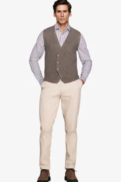 Gilet doppiopetto in maglia basic tortora