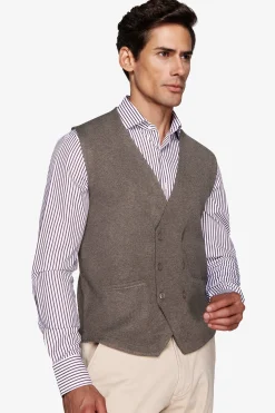 Gilet doppiopetto in maglia basic tortora
