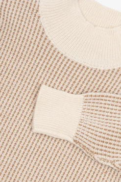 Maglia collo vulcano punto bicolore panna