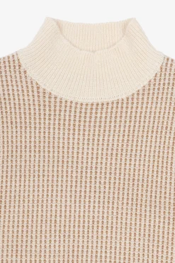 Maglia collo vulcano punto bicolore panna