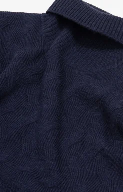 Maglia dolcevita a treccia discontinua blu