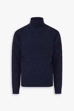 Maglia dolcevita a treccia discontinua blu