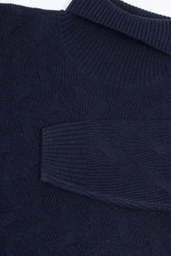 Maglia dolcevita a treccia discontinua blu