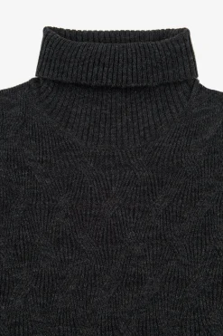 Maglia dolcevita a treccia discontinua antracite