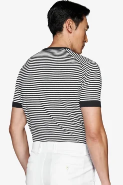 Maglia girocollo a righe blu
