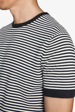 Maglia girocollo a righe blu