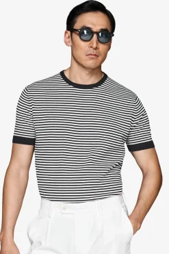 Maglia girocollo a righe blu
