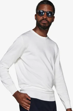 Maglia girocollo basic in cotone panna
