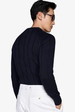 Maglia girocollo costa piatta navy
