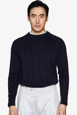 Maglia girocollo costa piatta navy