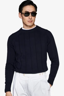 Maglia girocollo costa piatta navy
