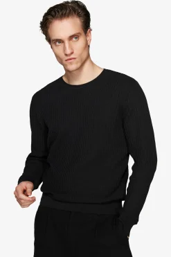 Maglia girocollo misto lino nera