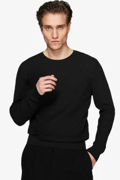 Maglia girocollo misto lino nera