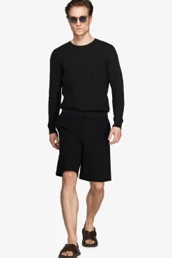 Maglia girocollo misto lino nera