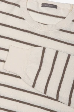 Maglia girocollo righe a contrasto panna