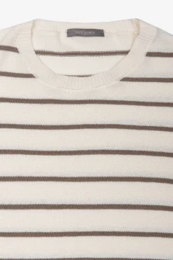 Maglia girocollo righe a contrasto panna