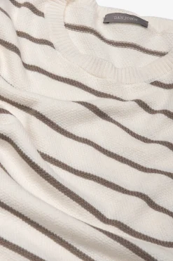 Maglia girocollo righe a contrasto panna
