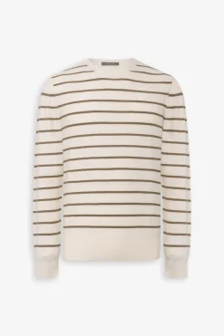 Maglia girocollo righe a contrasto panna