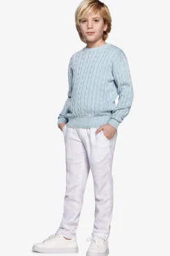 Maglia girocollo treccia celeste Kids