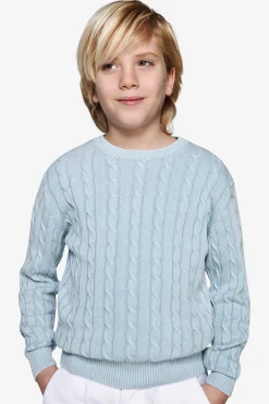 Maglia girocollo treccia celeste Kids