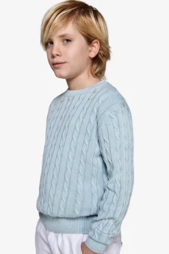 Maglia girocollo treccia celeste Kids