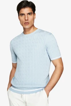 Maglia girocollo treccia celeste DNJ