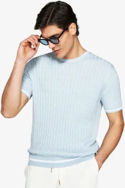 Maglia girocollo treccia celeste DNJ