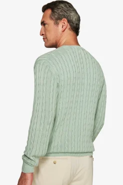Maglia girocollo treccia costa piatta salvia