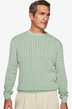 Maglia girocollo treccia costa piatta salvia