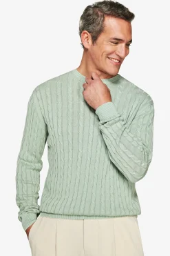 Maglia girocollo treccia costa piatta salvia